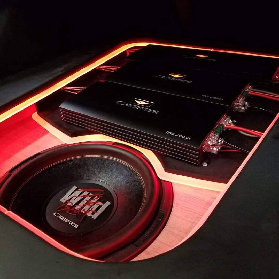 Cadence wild beast subwoofer installed in a trunk with two amplifiers